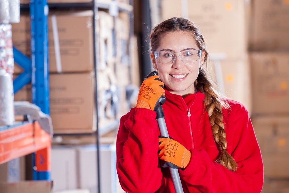 woman in red uniform